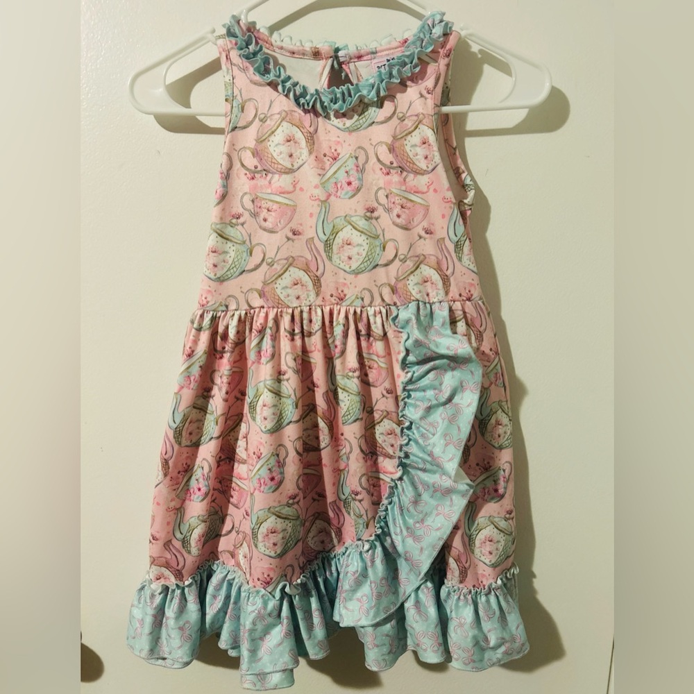 Pete + Lucy Cherry Blossom Tea Party Dress Pink & Blue Ruffle Dress, Size 6 - Picture 9 of 12